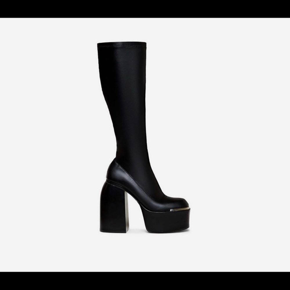 Sold out black ego boots. Mid calf, vegan leather